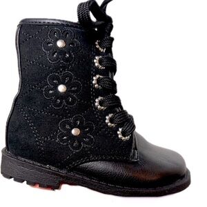 Like New in Box Black Kids Boots Jorya Black Vegan Leather Suede Flowet Rivet